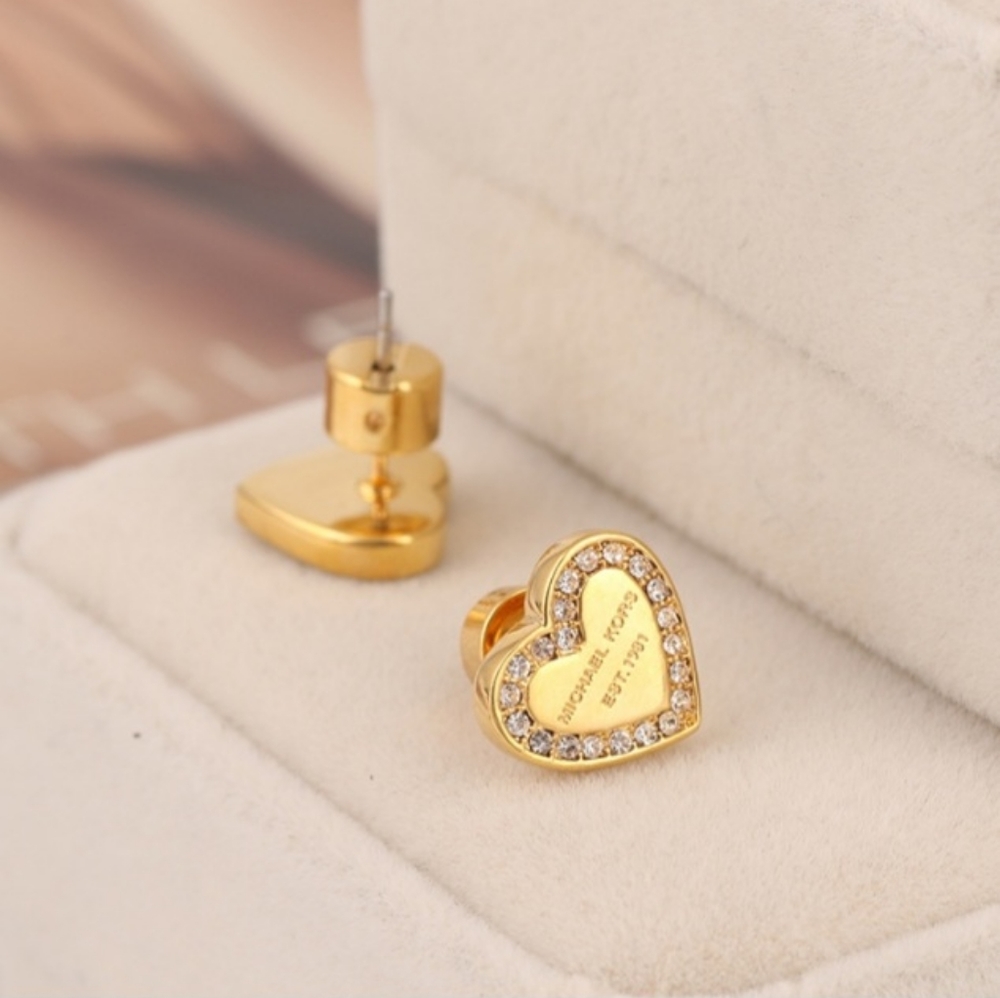 Michael Kors Crystal Engraved Logo Heart Stud Earring